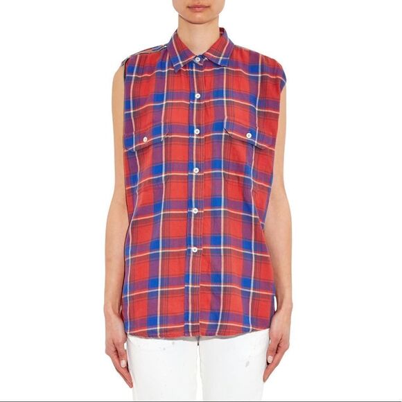 R13 Tops - R13 Red Short Sleeved Flannel Plaid Shirt Size M (like Fear of God)